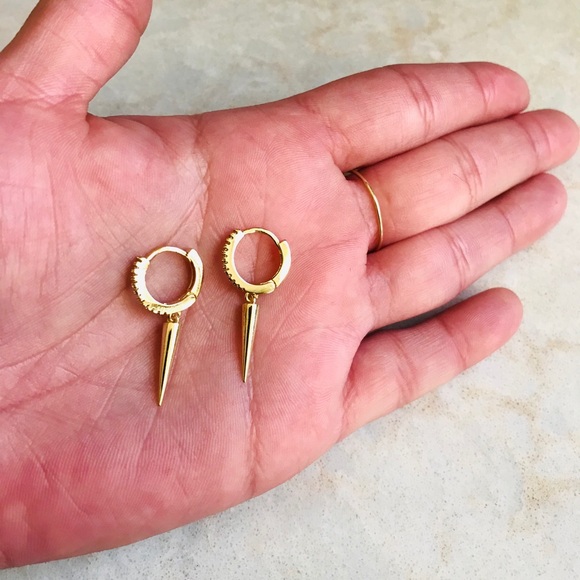 Spike Huggie Earrings | 14k Gold Plated - Picture 5 of 5